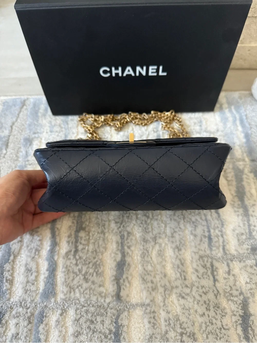 Chanel Navy Blue Mini Reissue Bag - Quilted Aged Calfskin Leather Gold Hardware